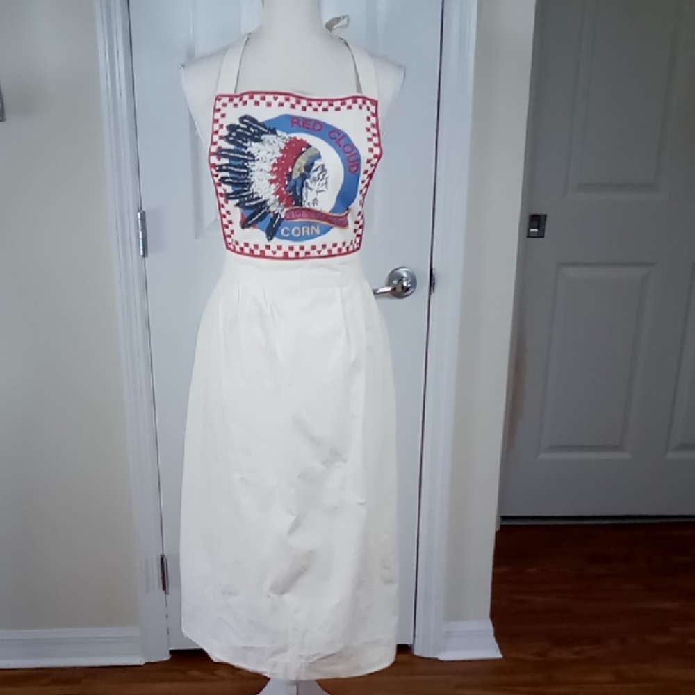 Vintage Red Cloud Corn Indian Head Oversized Muslin Bib Apron